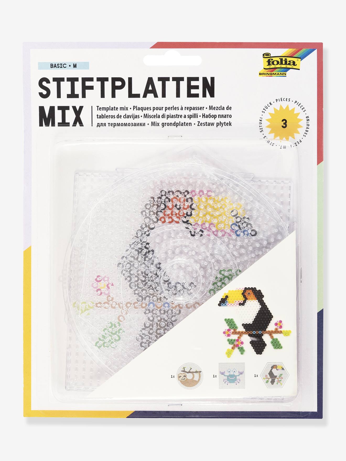Set van 3 pegboards voor strijkkralen BASIC MEDIUM FOLIA doorzichtig afbeelding