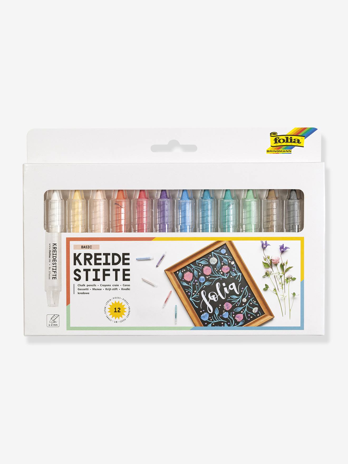 Set van 12 krijtjes BASIC FOLIA meerkleurig afbeelding