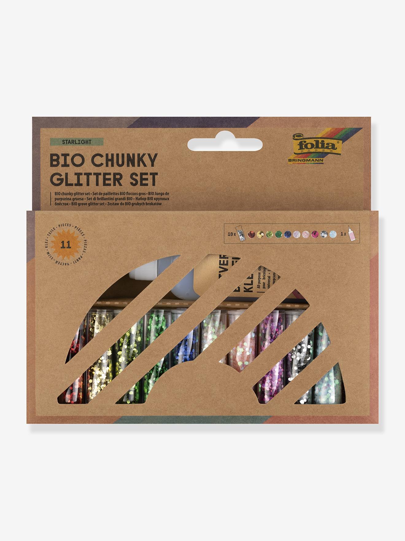 Set van 10 Chunky BIO Glitter FOLIA met lijm meerkleurig afbeelding