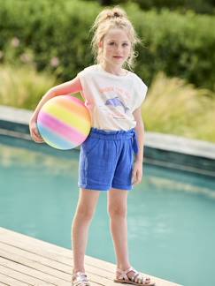 Meisje-Short-Meisjesshort in "paperbag"-stijl, van katoengaas