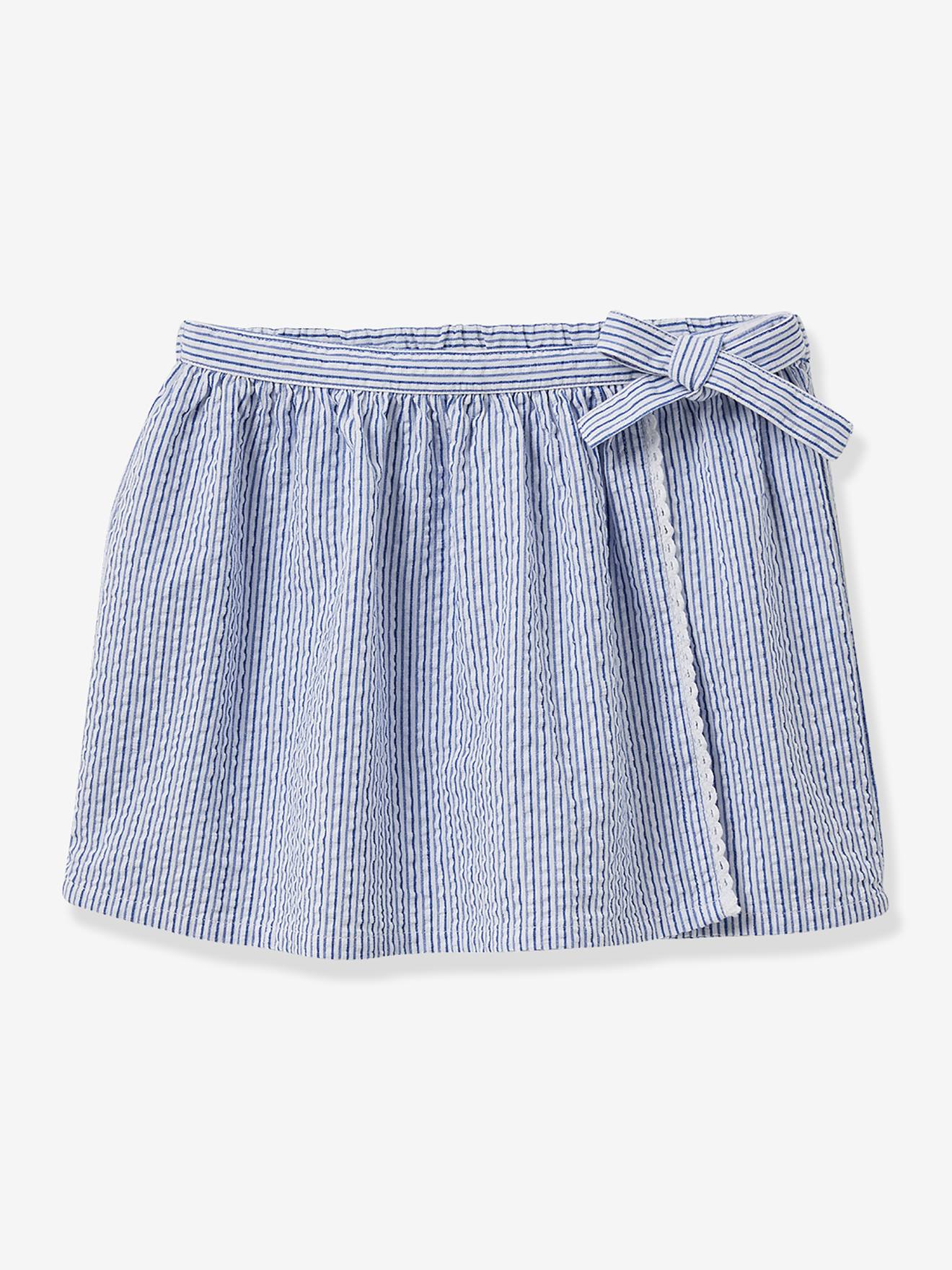 Rok-short van seersucker voor meisjes CYRILLUS blauw, gestreept afbeelding