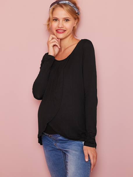Gekruist T-shirt voor zwangerschap en borstvoeding Zwart - vertbaudet enfant 