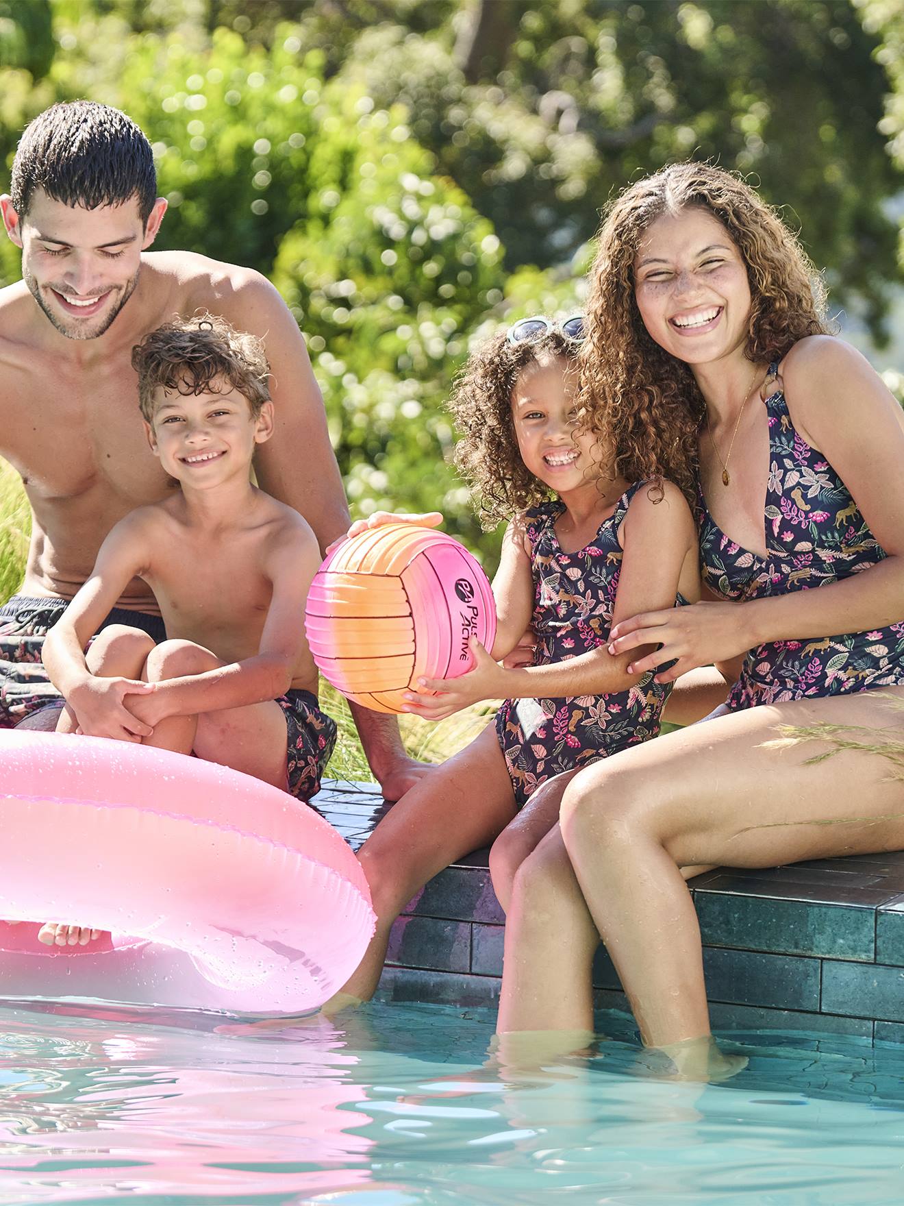 Badpak met print voor meisjes familiecollectie inktblauw