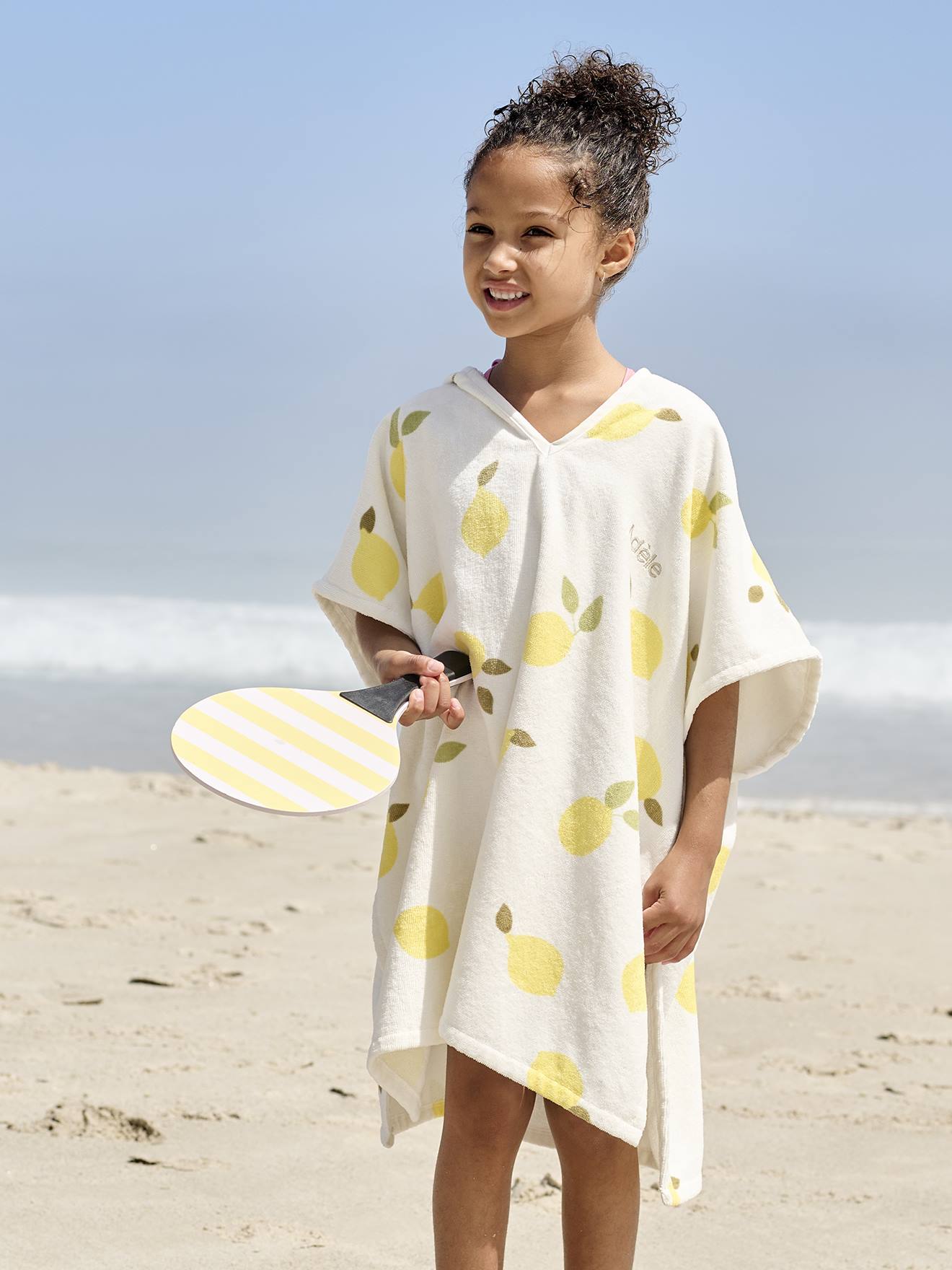 Gepersonaliseerde bad-/strandponcho voor kinderen, met gerecycled katoen wit, bedrukt afbeelding