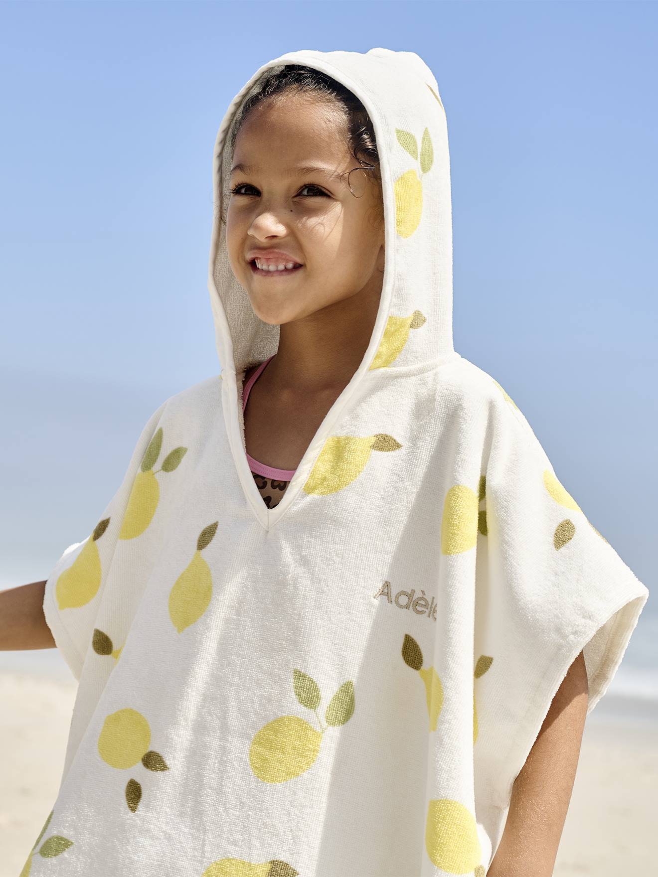 Gepersonaliseerde bad-/strandponcho voor kinderen, met gerecycled katoen wit, bedrukt