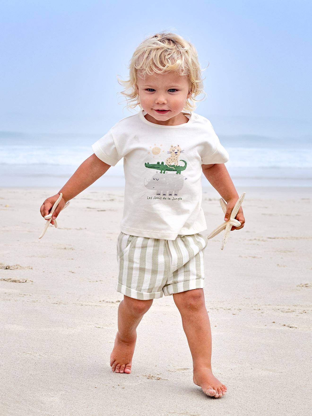 T-shirt + korte broek gestreept baby groen, gestreept