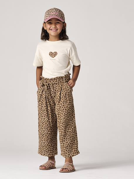 Wijde korte broek 'paperbag' voor meisjes, van katoengaas beige+lila+oudroze+saliegroen+wit - vertbaudet enfant 