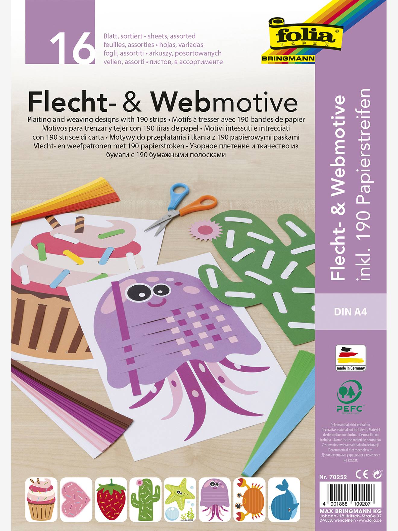 Knutselset MOTIEVEN OM TE VLECHTEN & TE WEVEN, 16 A4-vellen & 190 stroken papier FOLIA meerkleurig afbeelding