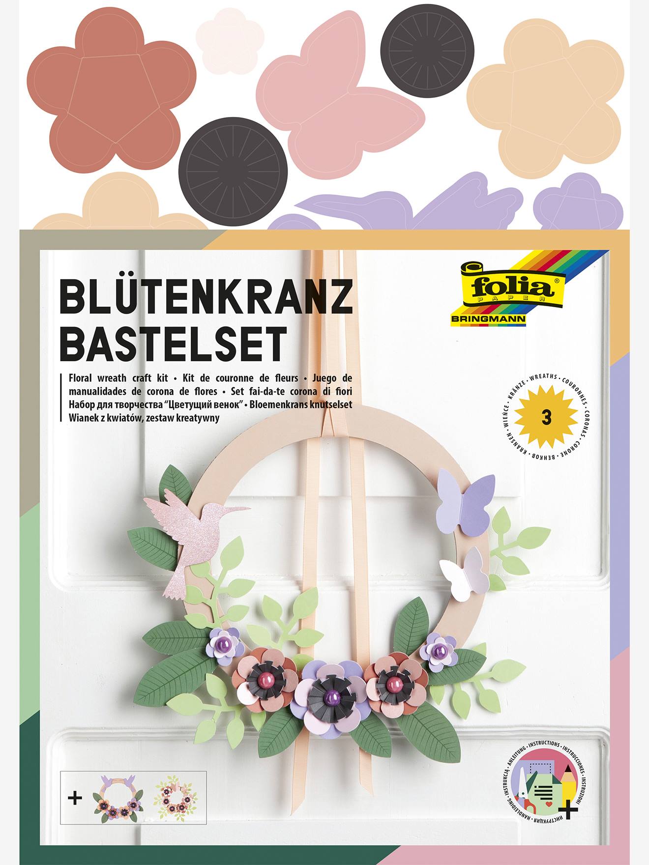 Creatieve set bloemenkrans voor 3 kronen FOLIA beige afbeelding