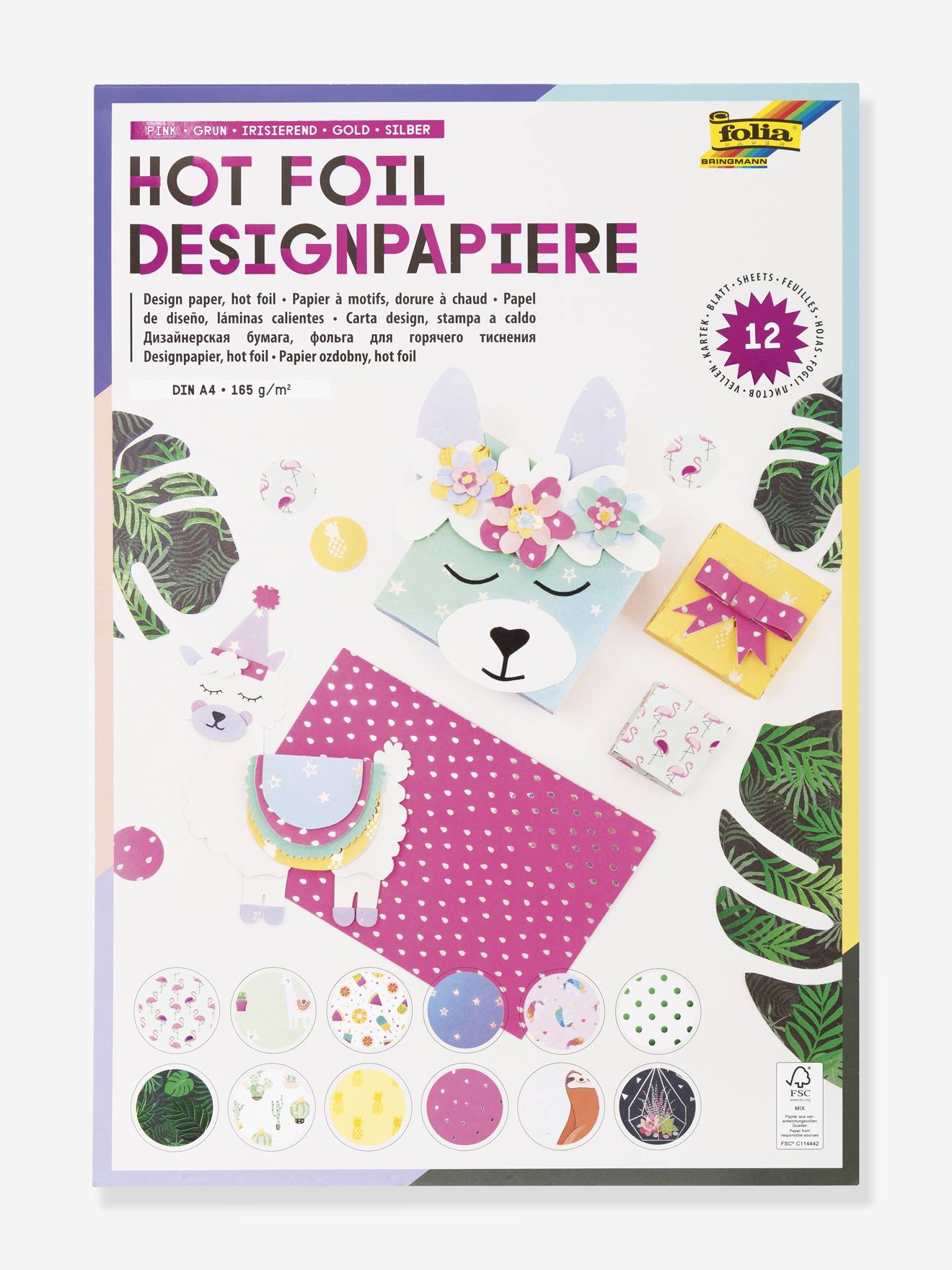 Designpapier met metallic effect FOLIA, 12 vellen meerkleurig afbeelding