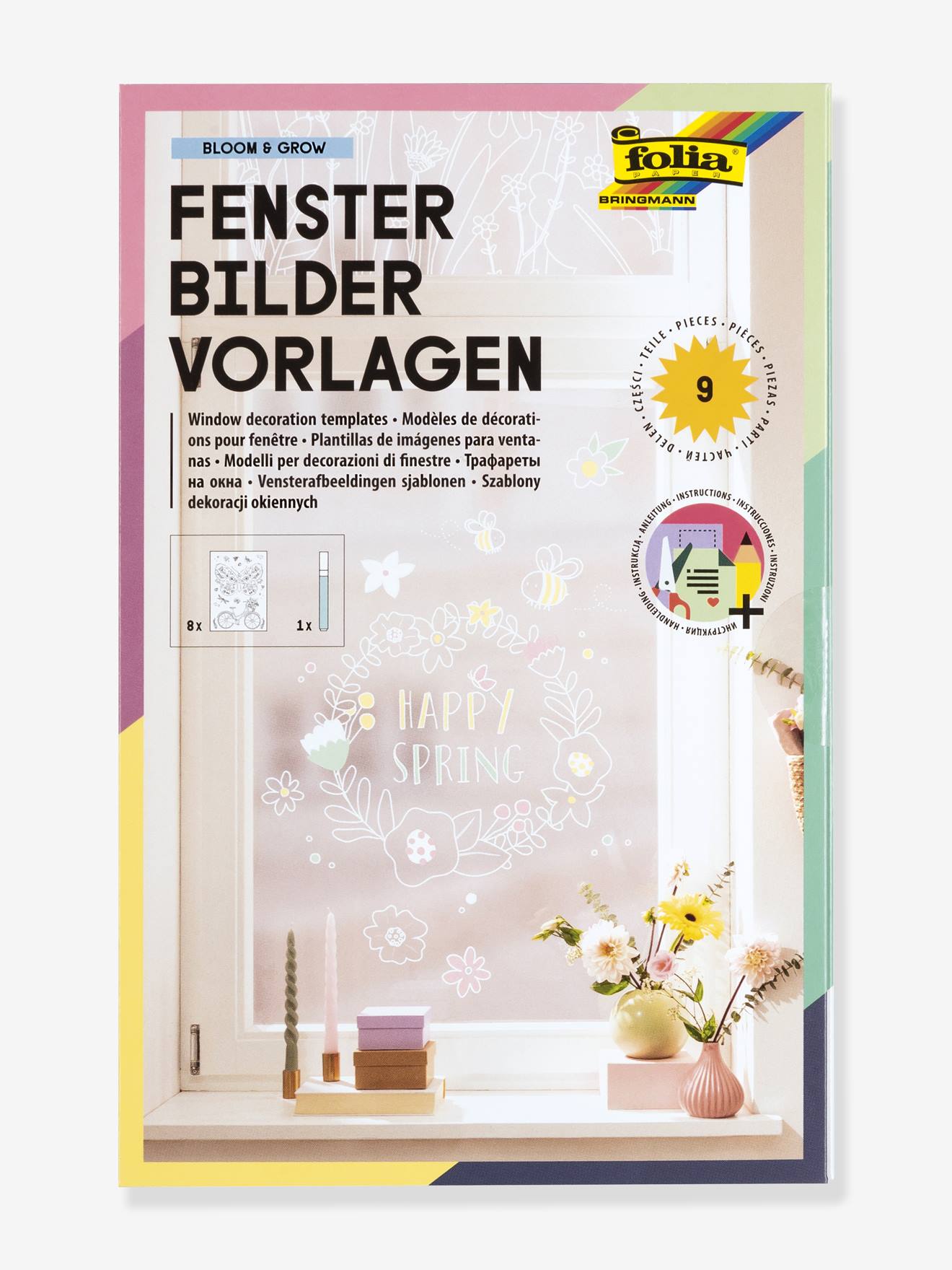 Sjablonen voor ramen met 1 krijtmarker BLOOM & GROW Klassik FOLIA wit afbeelding
