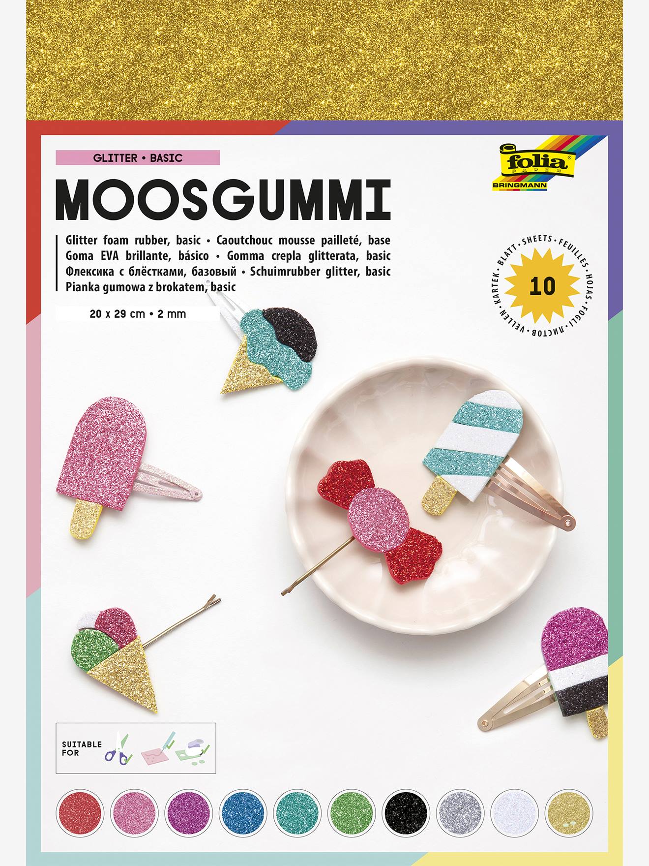 Glitter schuim, 10 vellen BASIC FOLIA meerkleurig afbeelding