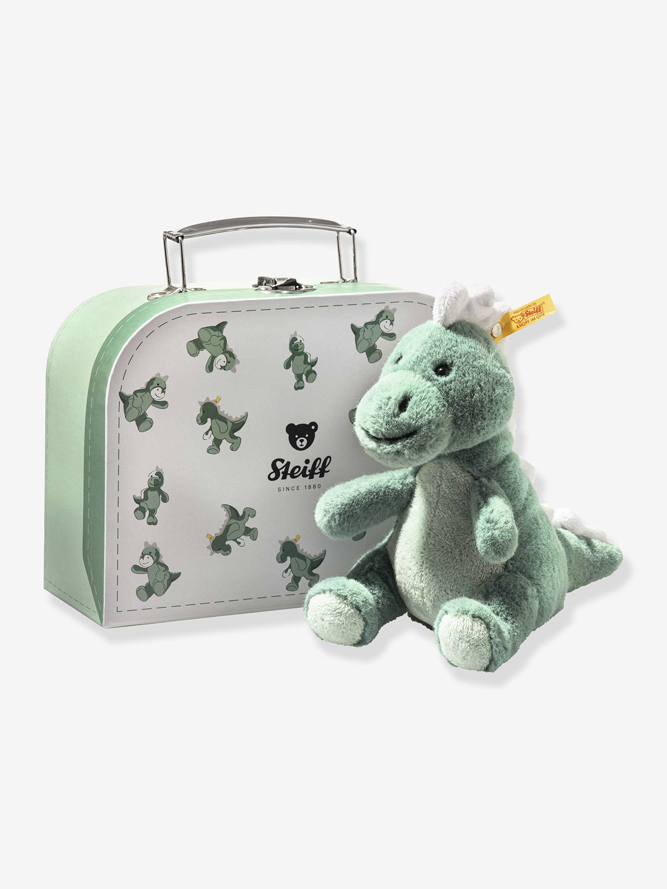 Baby T-Rex knuffel met koffer 16 cm voor kinderen STEIFF JOSHI groen afbeelding