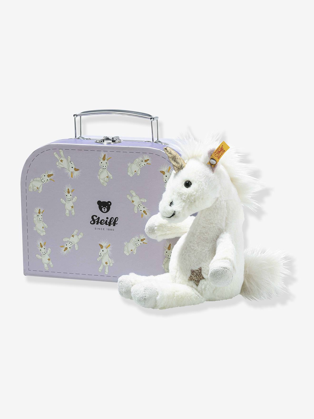 Knuffel eenhoorn met koffer 20 cm voor kinderen UNICA STEIFF wit afbeelding