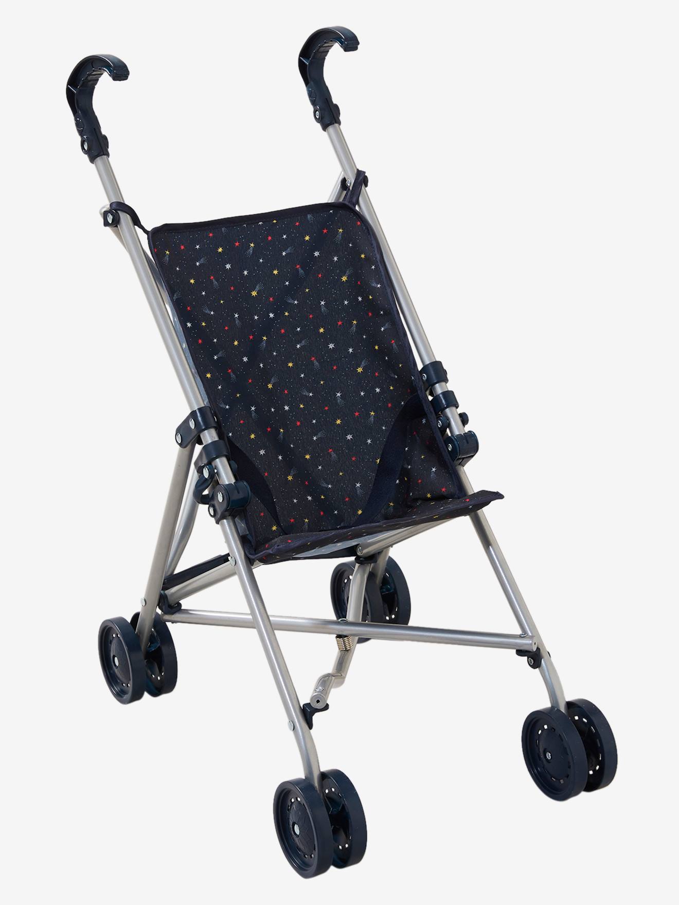 Rieten kinderwagen voor pop blauw