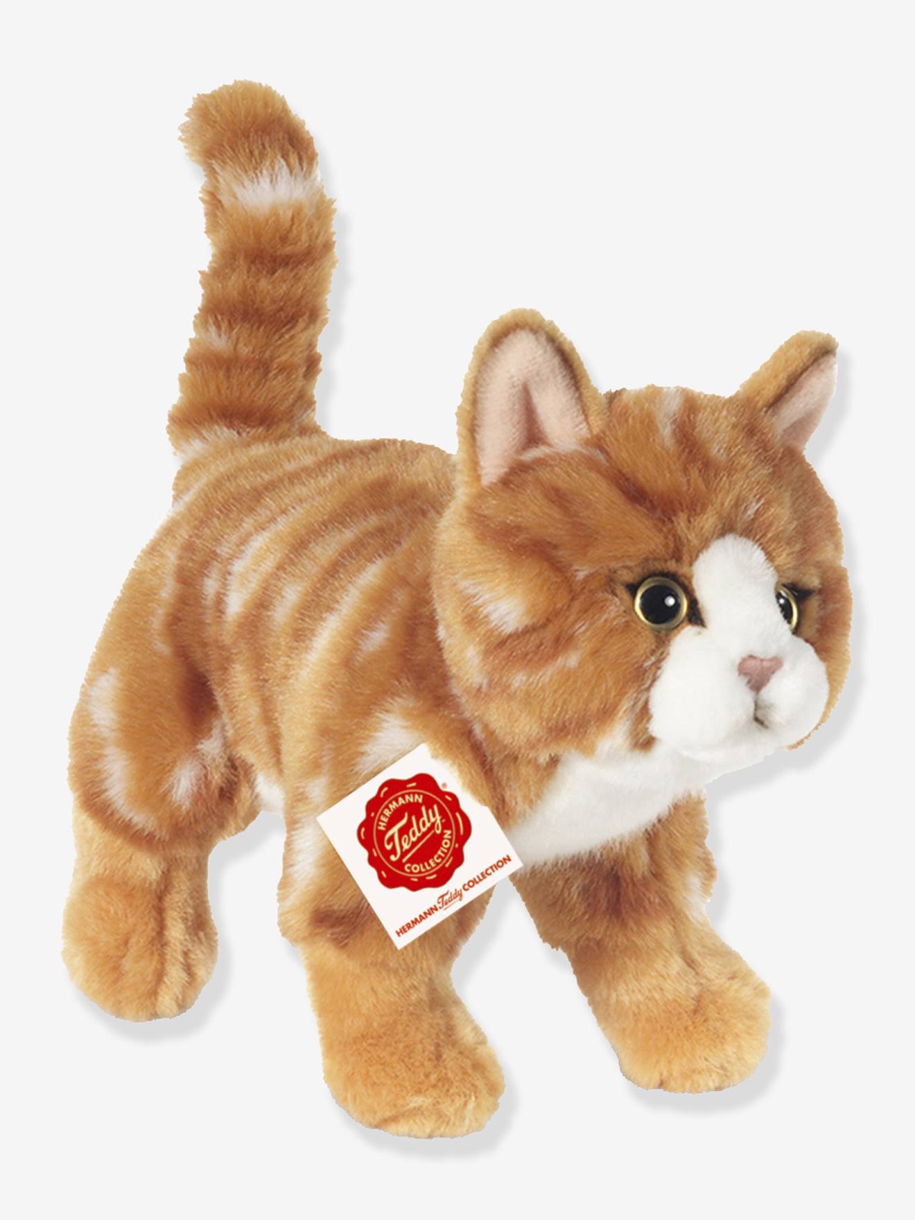 Staande kat knuffel 20 cm getijgerd TEDDY HERMANN rood, gestreept afbeelding