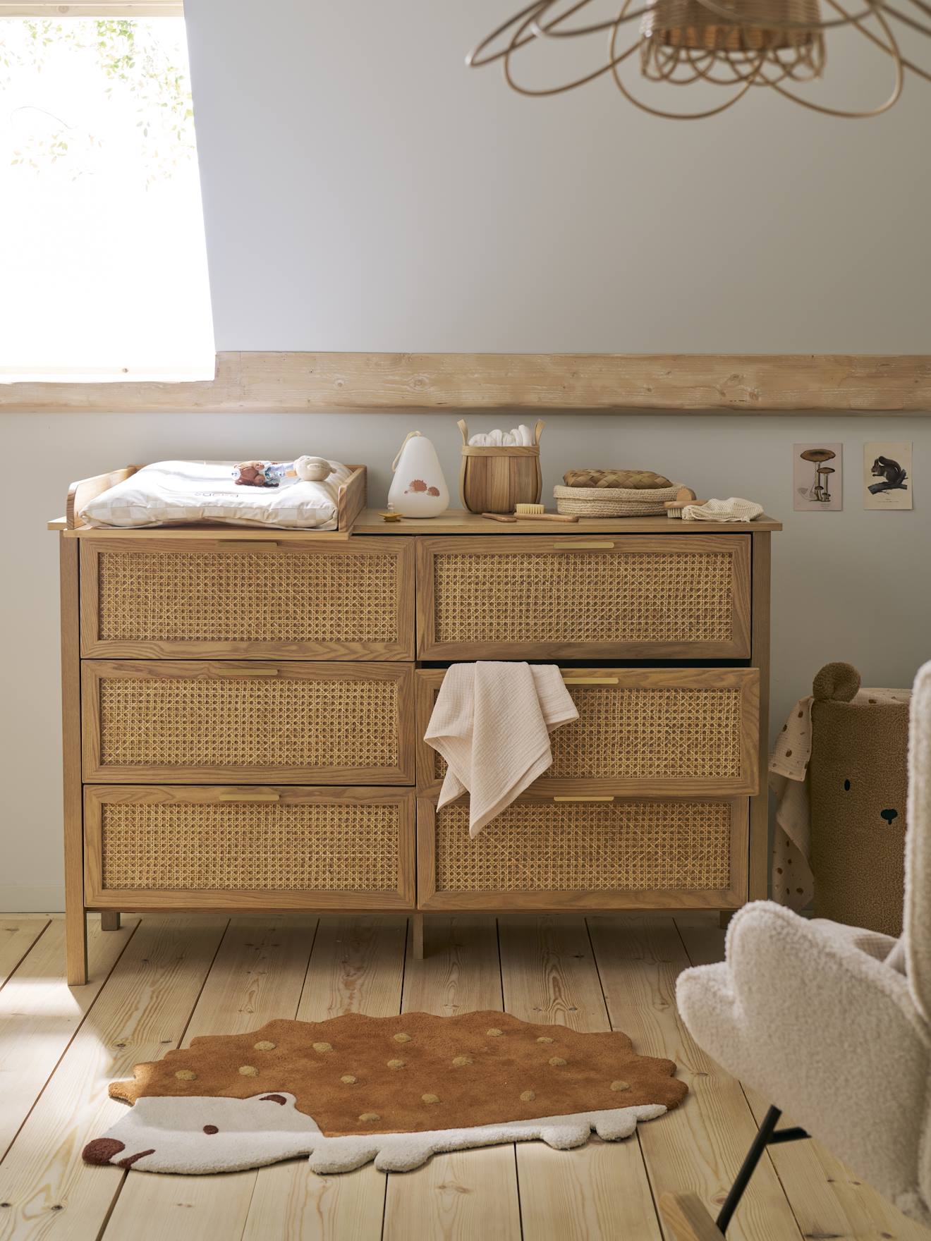 Commode dubbel riet met 6 laden, diepte 42cm - ELLA hout afbeelding