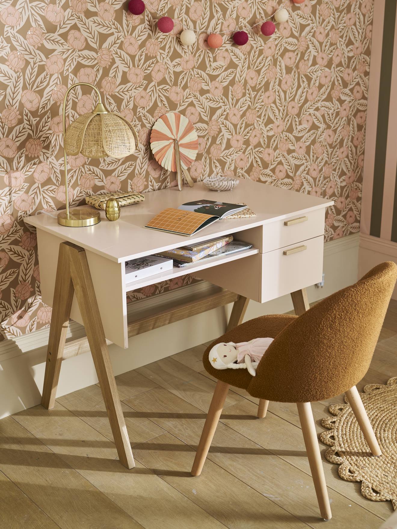 Retro Vintage bureau voor kinderen roze (poederkleur) afbeelding