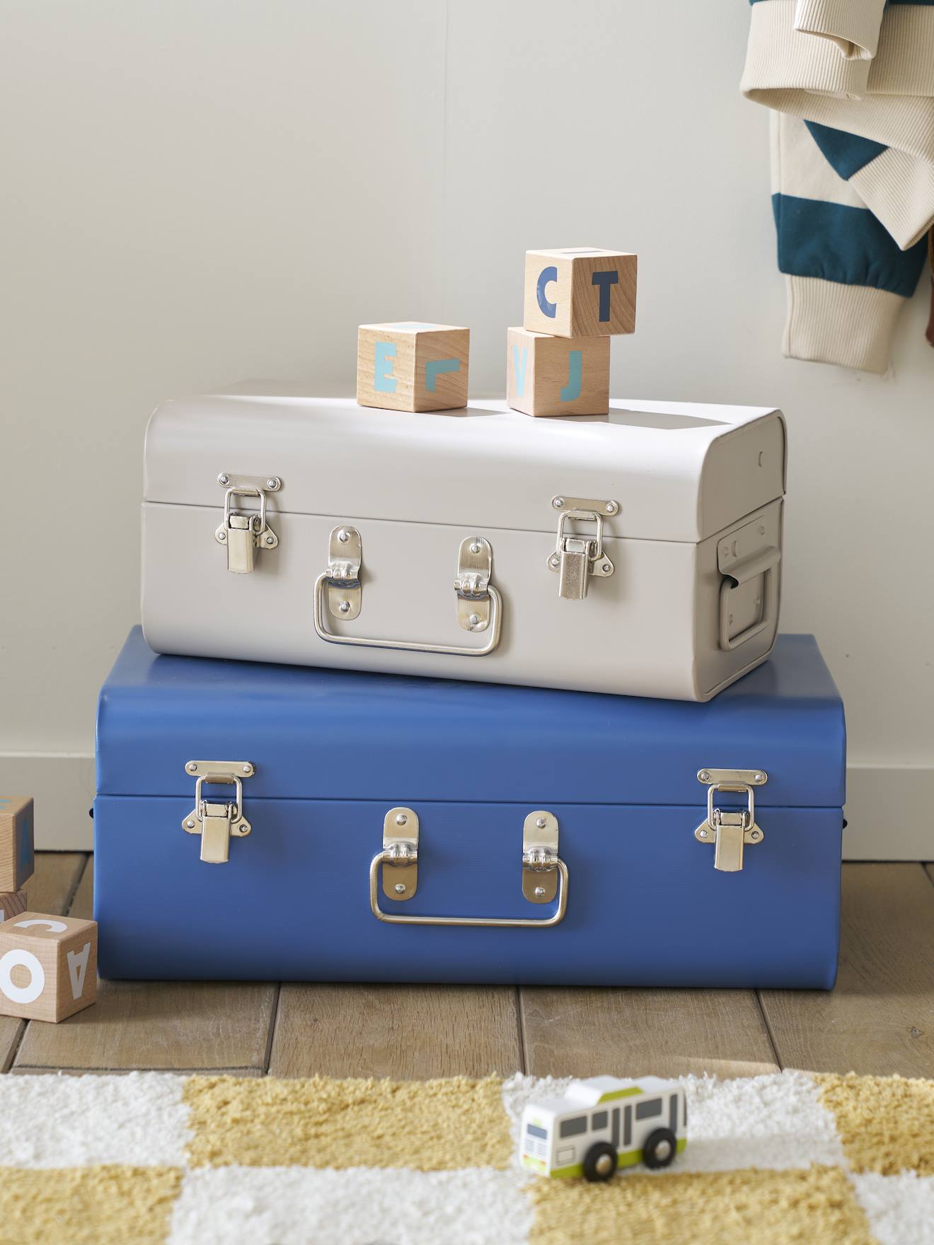 Set van 2 metalen koffers jeansblauw afbeelding