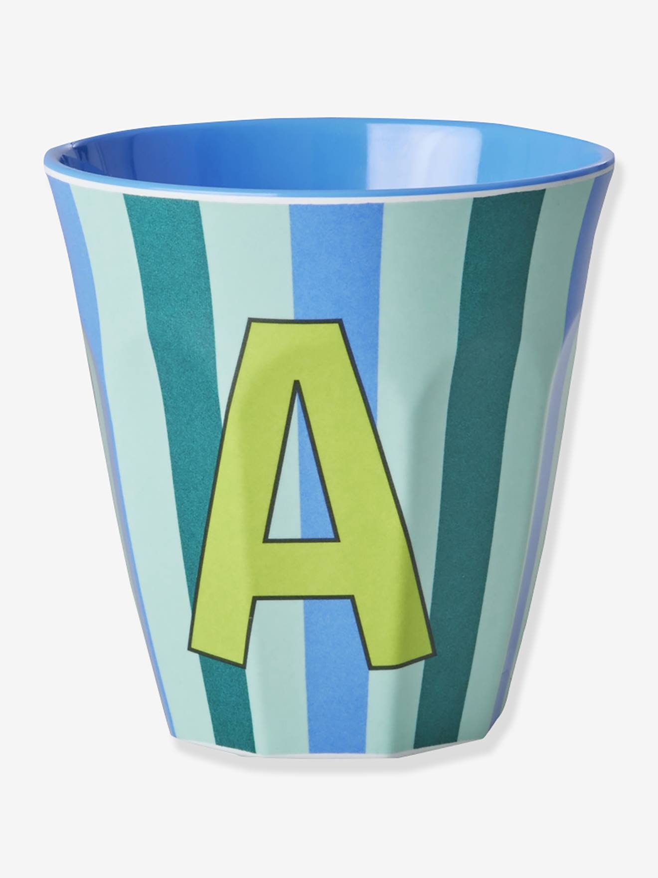 Gestreepte melamine mok LETTER A rice, medium 250 ml meerkleurig