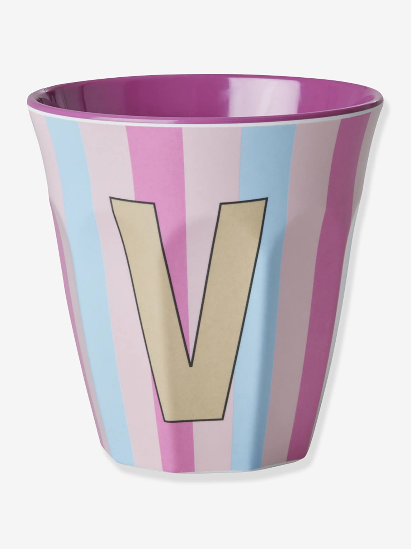 Gestreepte melamine beker LETTER V rice, medium 250 ml meerkleurig