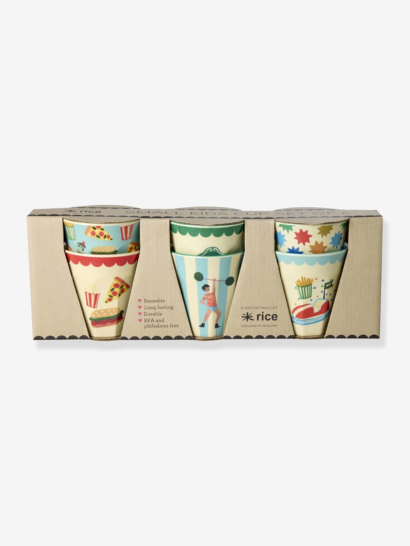 6-delige set melamine kinderbekers FUN FAIR MINT 160 ml rice mintgroen