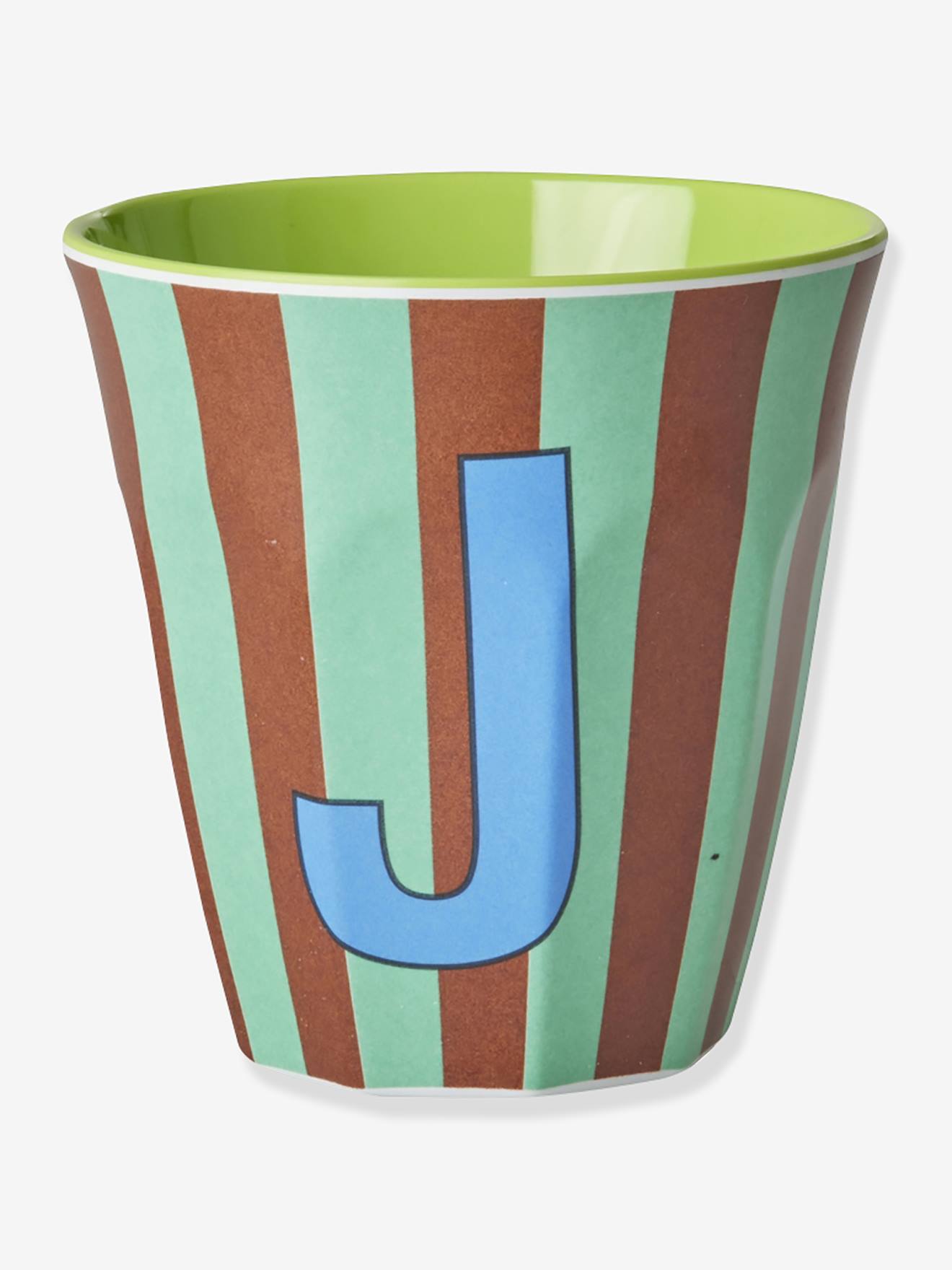 Gestreepte melamine beker LETTER J rice, medium 250 ml meerkleurig
