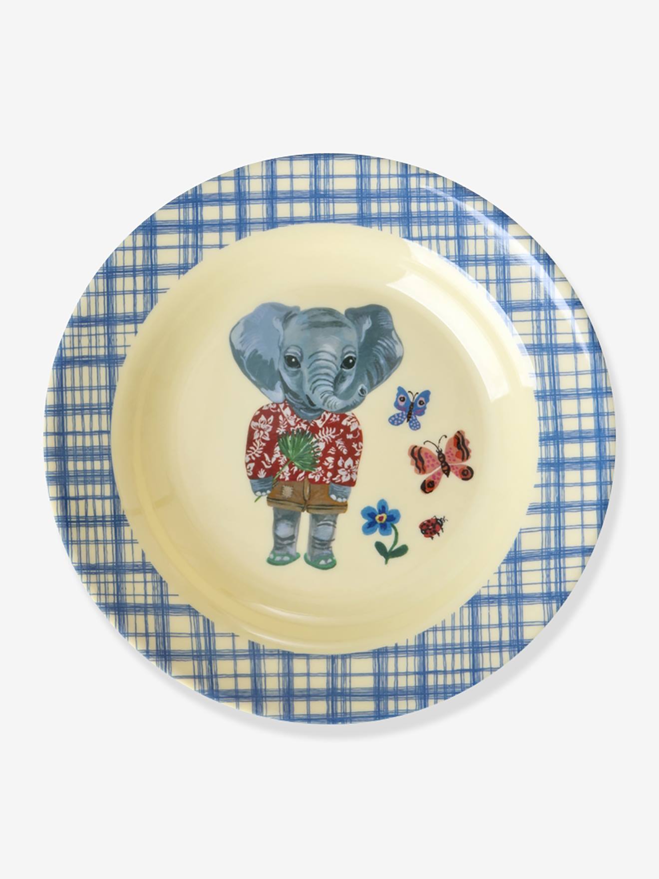 Melamine kinderkom NATHALIE LETE BLUE 250 ml rice blauw, geruit