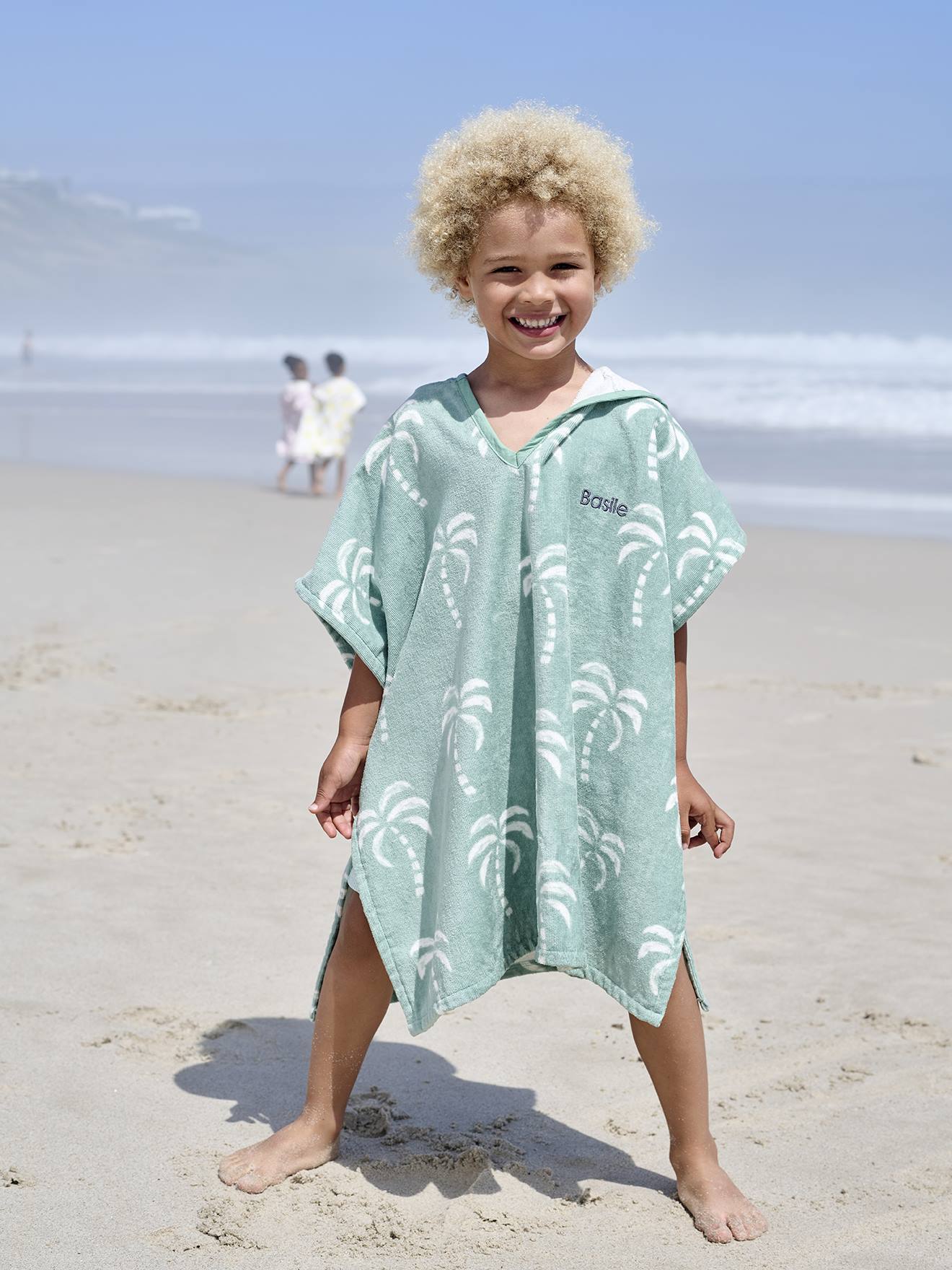 Gepersonaliseerde bad-/strandponcho voor kinderen, met gerecycled katoen mintgroen afbeelding