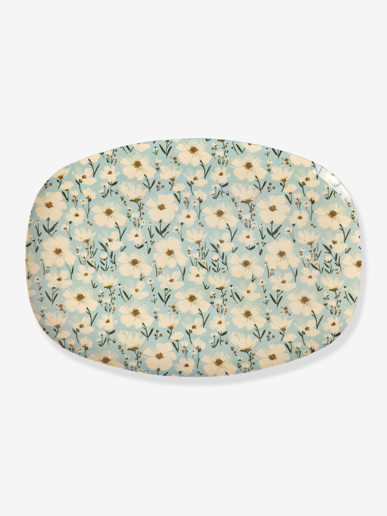 Rechthoekig melamine bord SUMMER BLOOM rice hemelsblauw
