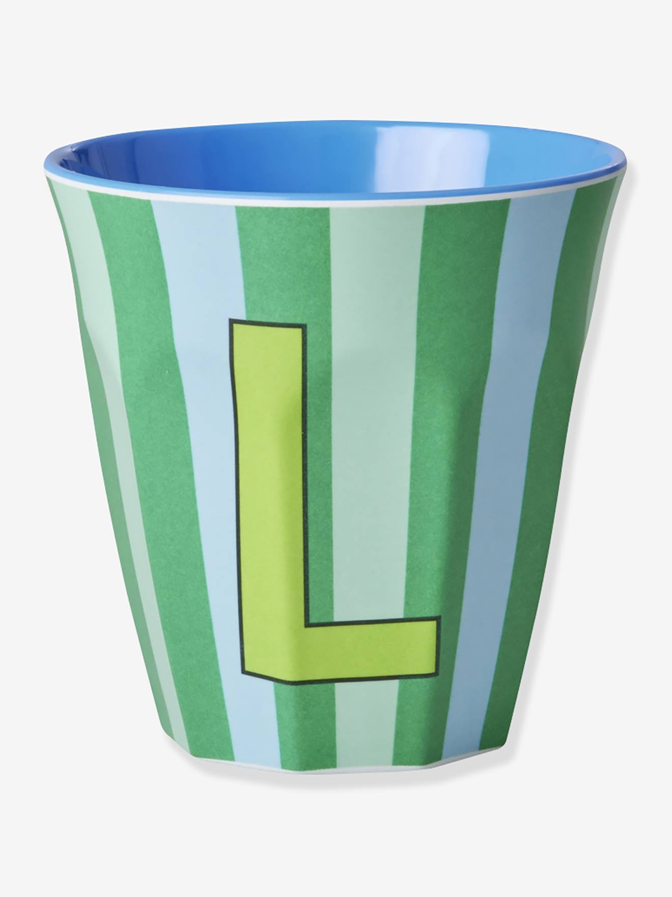 Gestreepte melamine mok LETTER L rice, medium 250 ml meerkleurig