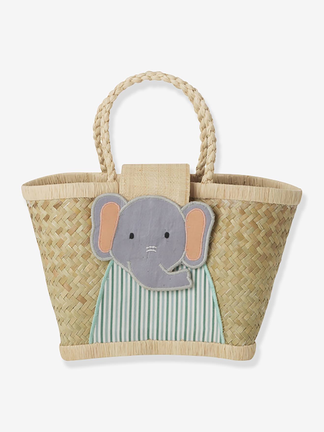 Kindermandtas ELEFANT rice, raffia beige