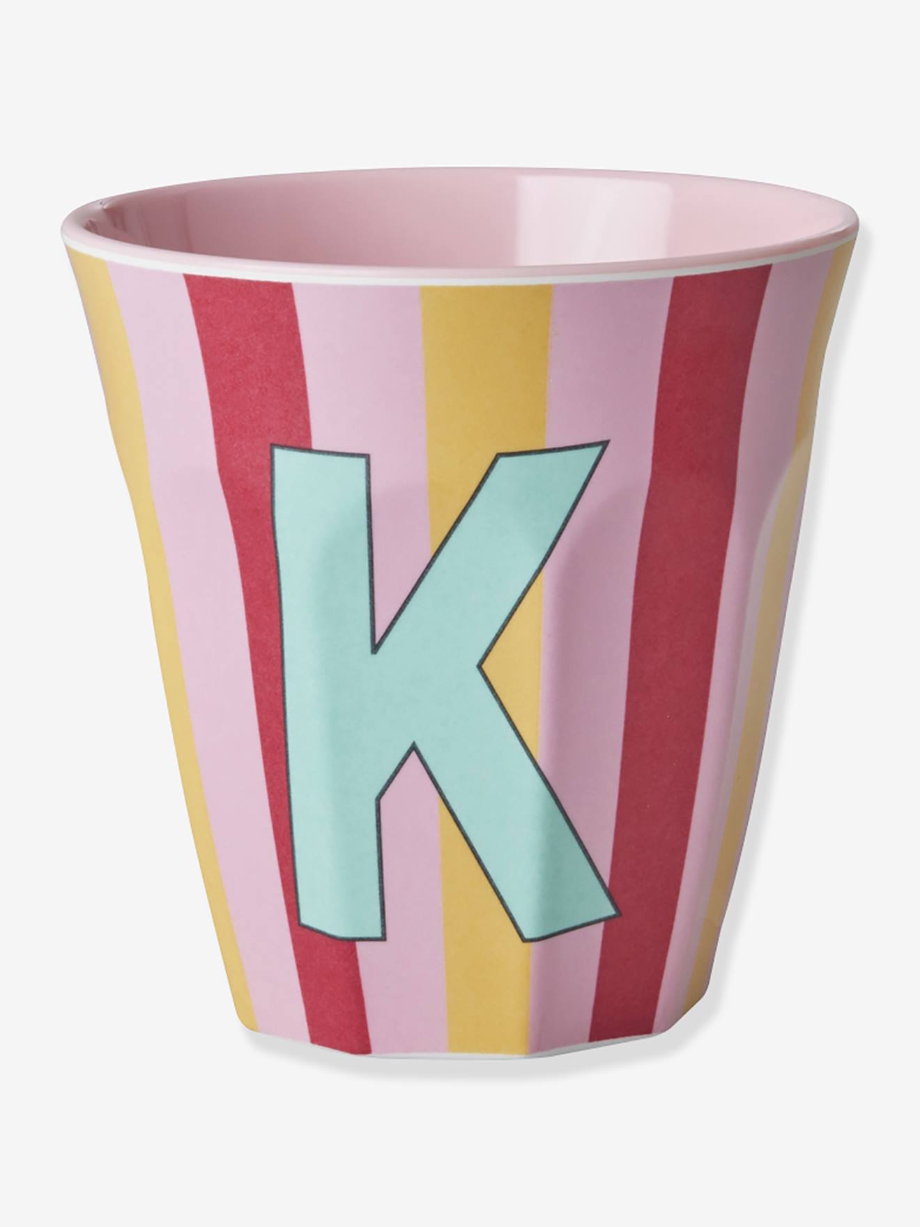 Gestreepte melamine beker LETTER K rice, medium 250 ml meerkleurig