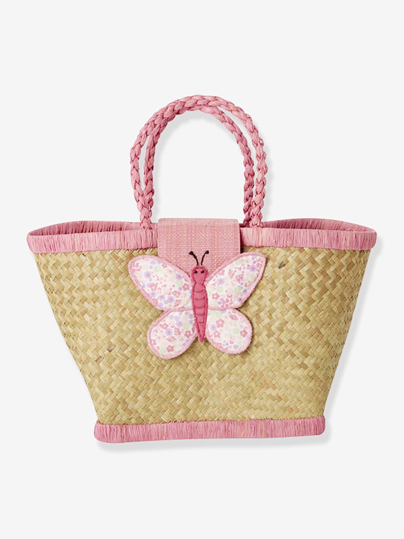 Kindertas met vlinder rice van raffia rozen