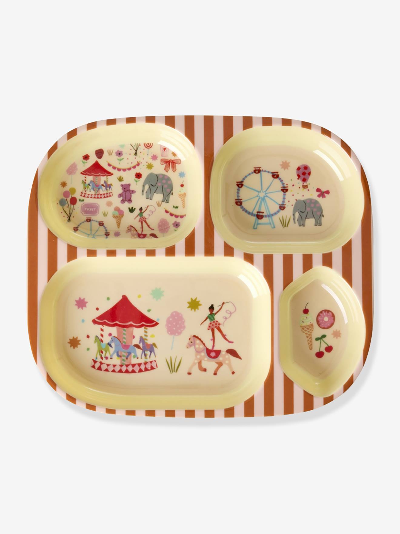 Melamine diner kinderbord FUN FAIR PINK rice rood, gestreept