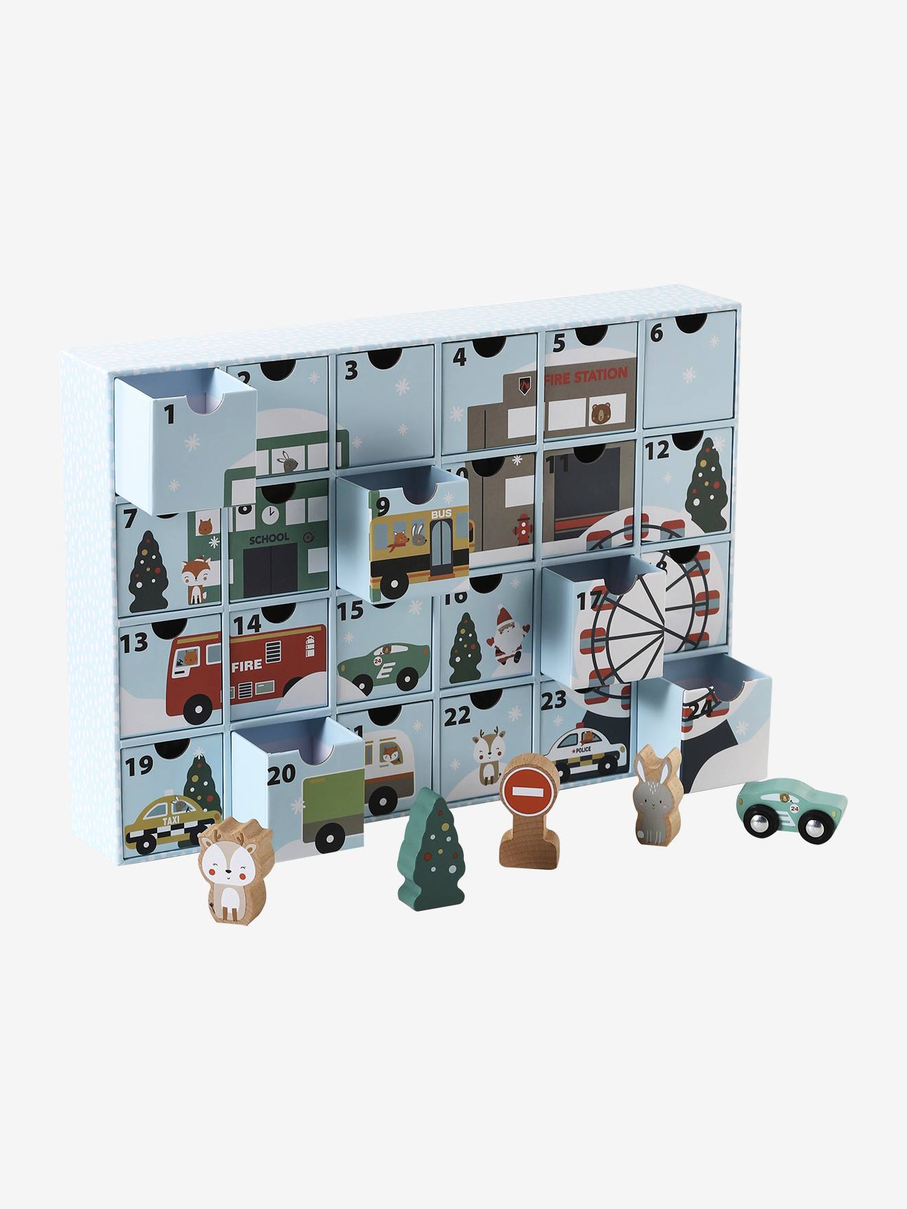 Adventskalender met FSC® houten speelgoed blauw afbeelding