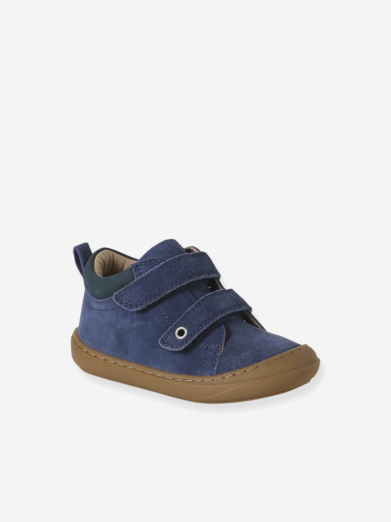 Babyslofjes van zacht leer met antislip blauw afbeelding
