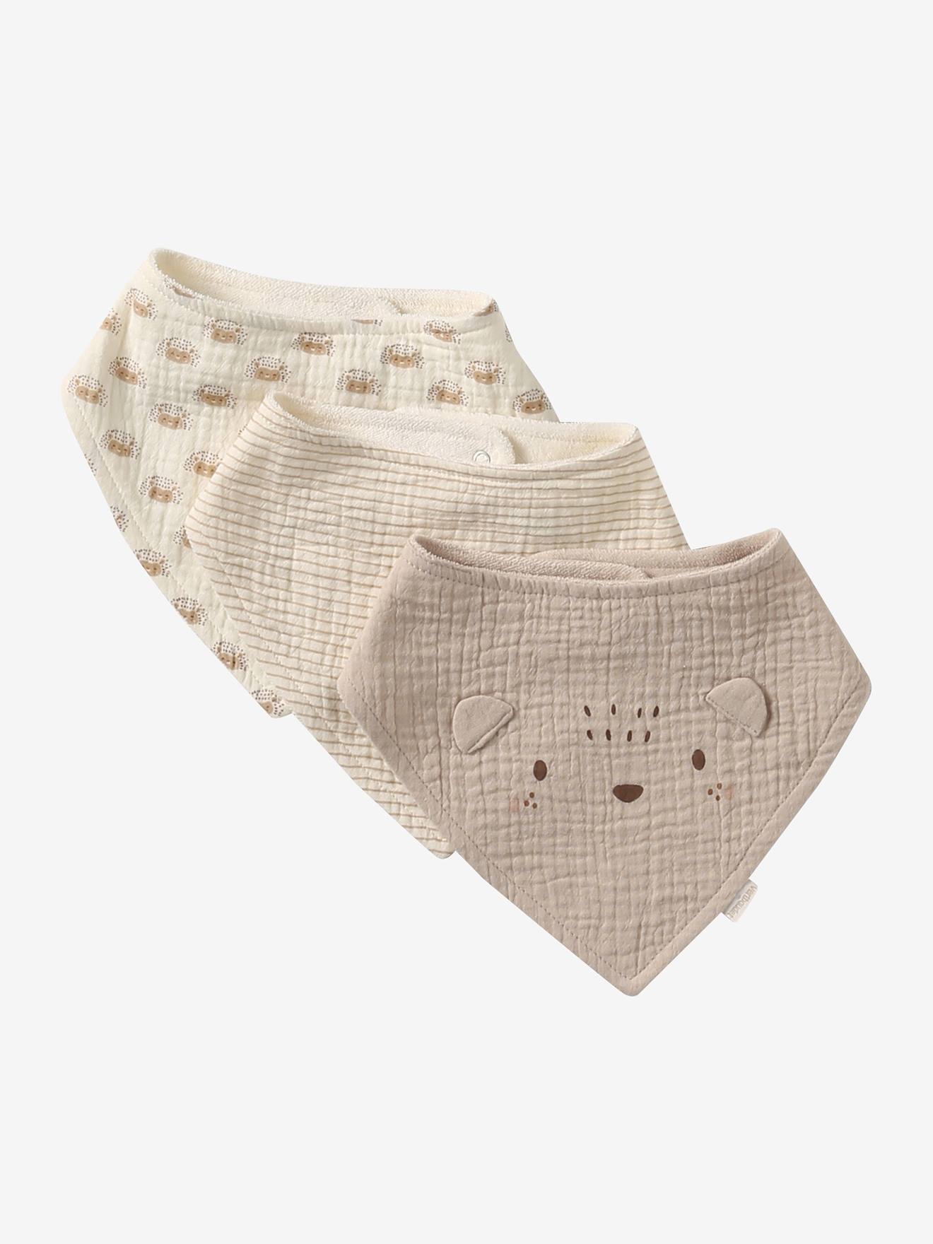 Set met 3 slabbetjes van katoengaas cappuccino