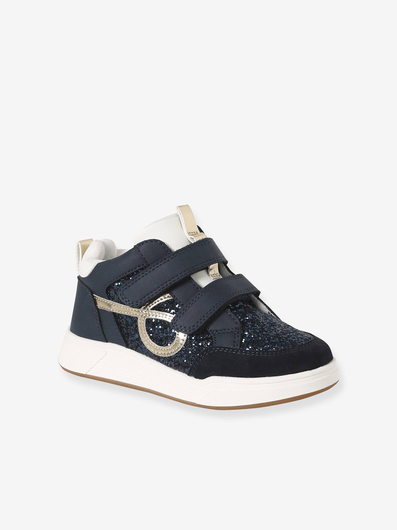 Hoge kindersneakers met klittenband marineblauw afbeelding