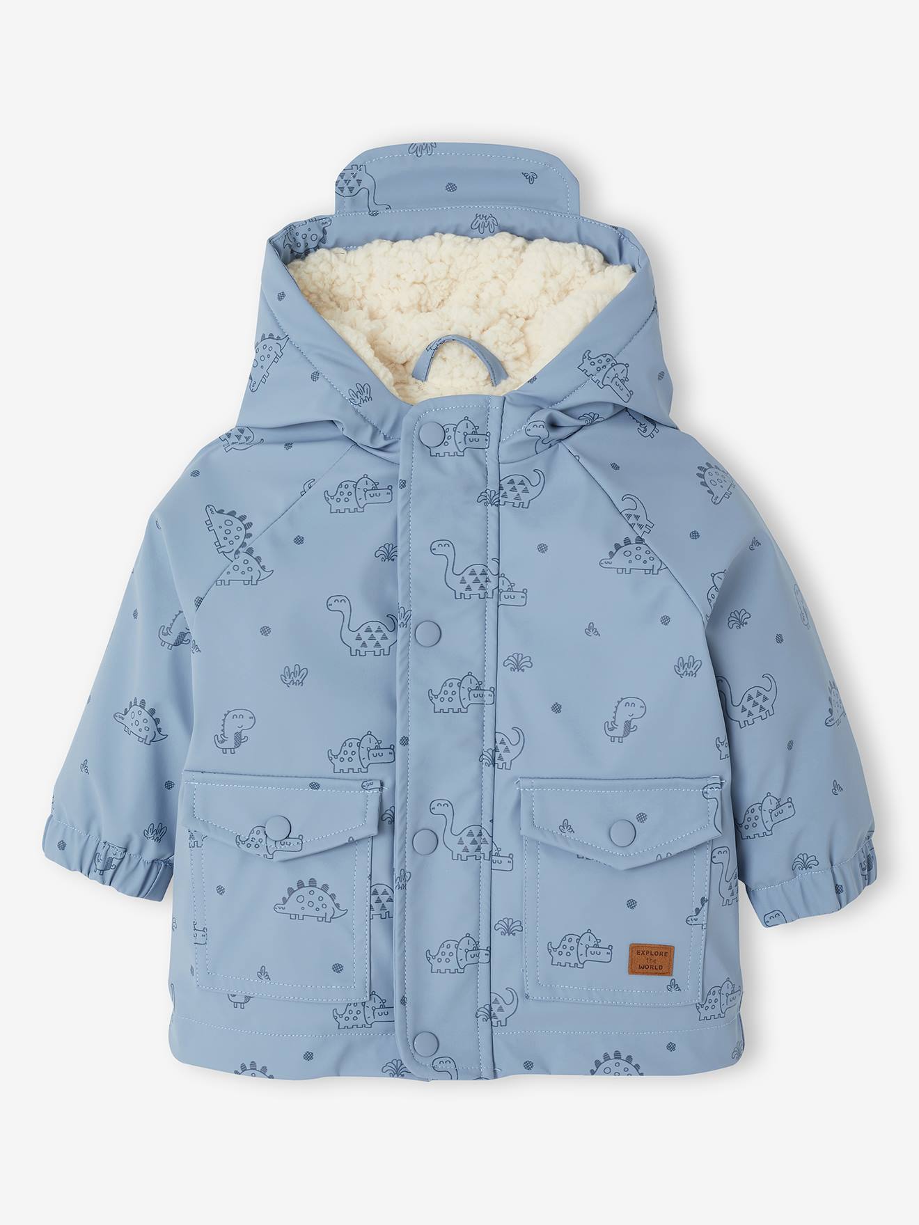 Regenjas voor baby met capuchon, gevoerd met sherpa grijsblauw afbeelding