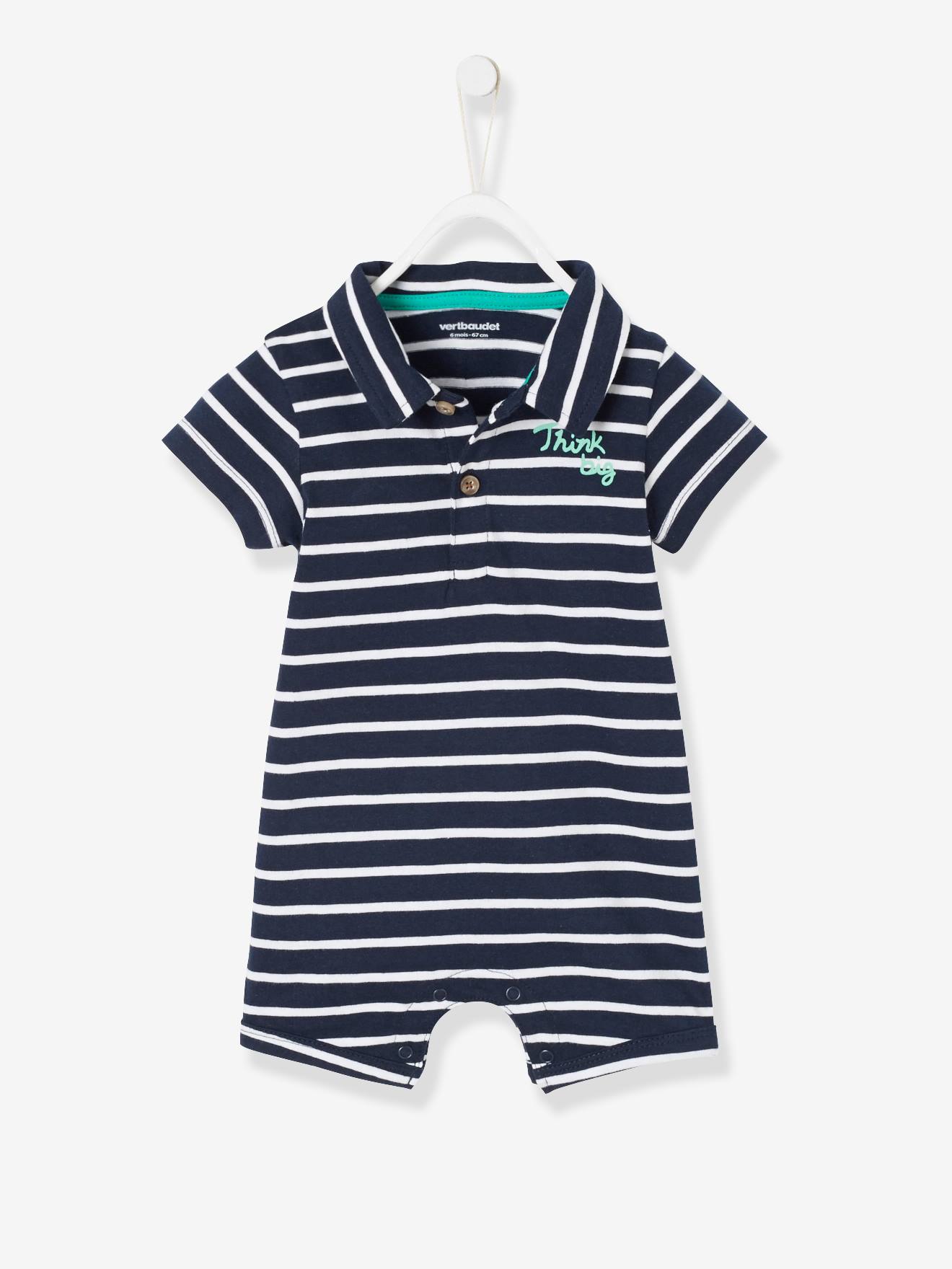 Strandpakje met polokraag voor jongensbaby marineblauw/wit