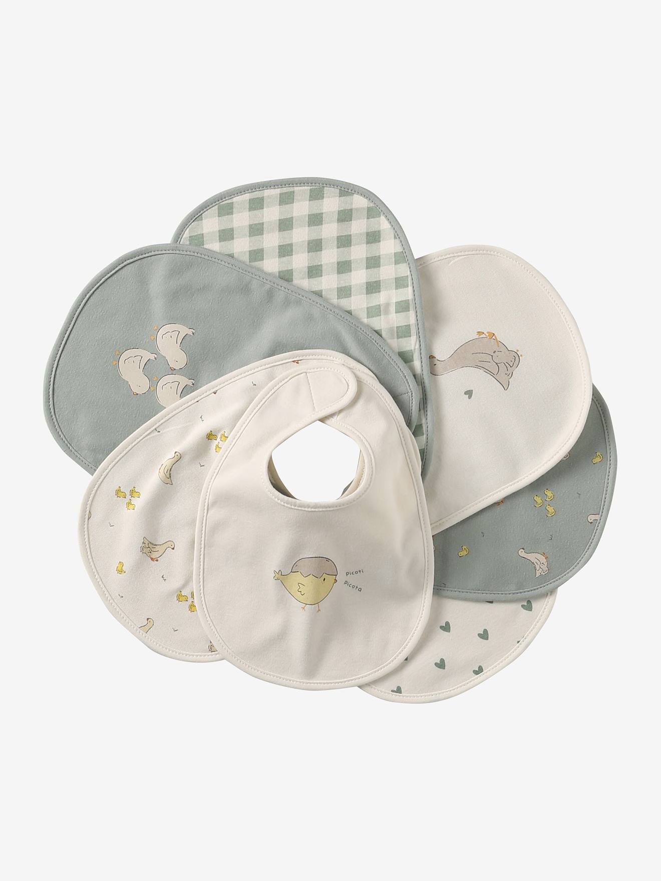 Set van 7 babyslabbetjes groen, geruit afbeelding