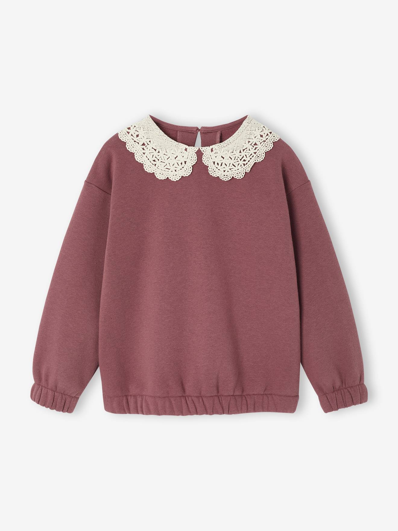 Sweater met sierlijke kraag van macramé meisjes pruim afbeelding