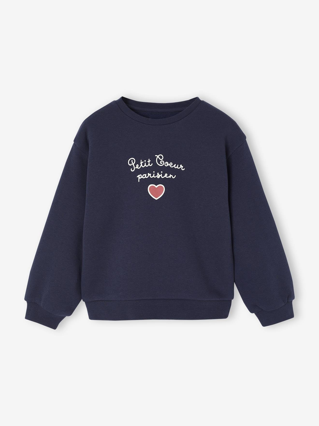 Basic meisjessweater met motief inktblauw afbeelding