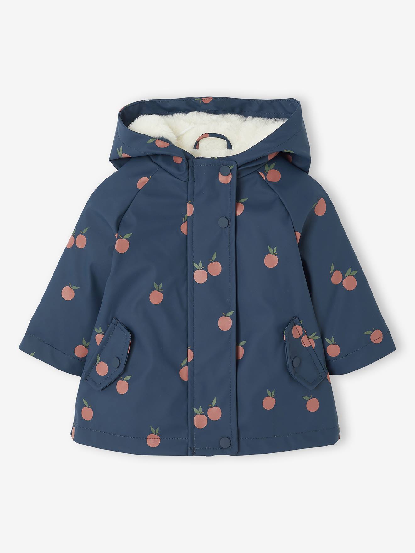Regenjas met capuchon voor babymeisjes met bloemenprint en voering nachtblauw afbeelding