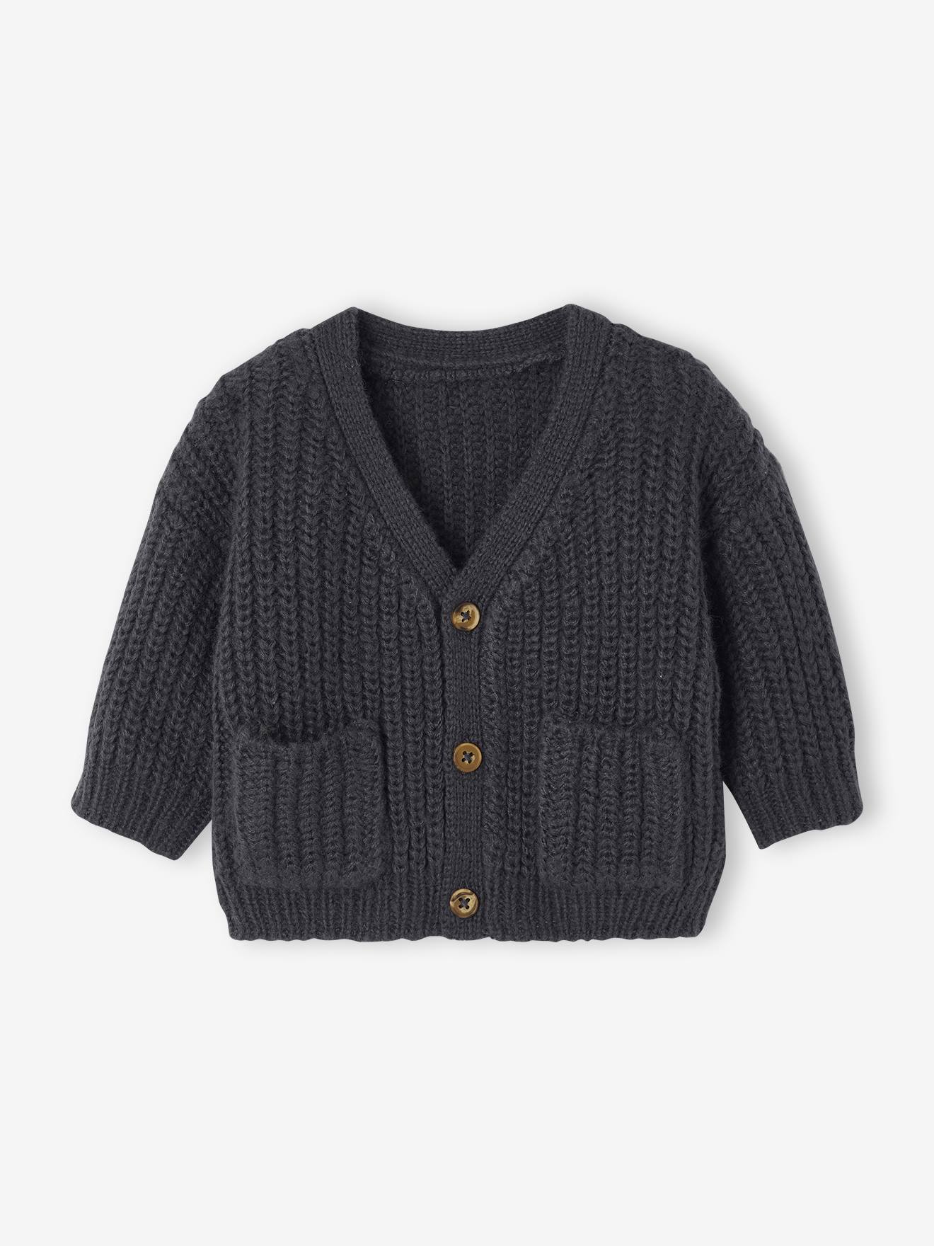 Babyvestje met V-hals van grof gebreide stof leigrijs afbeelding