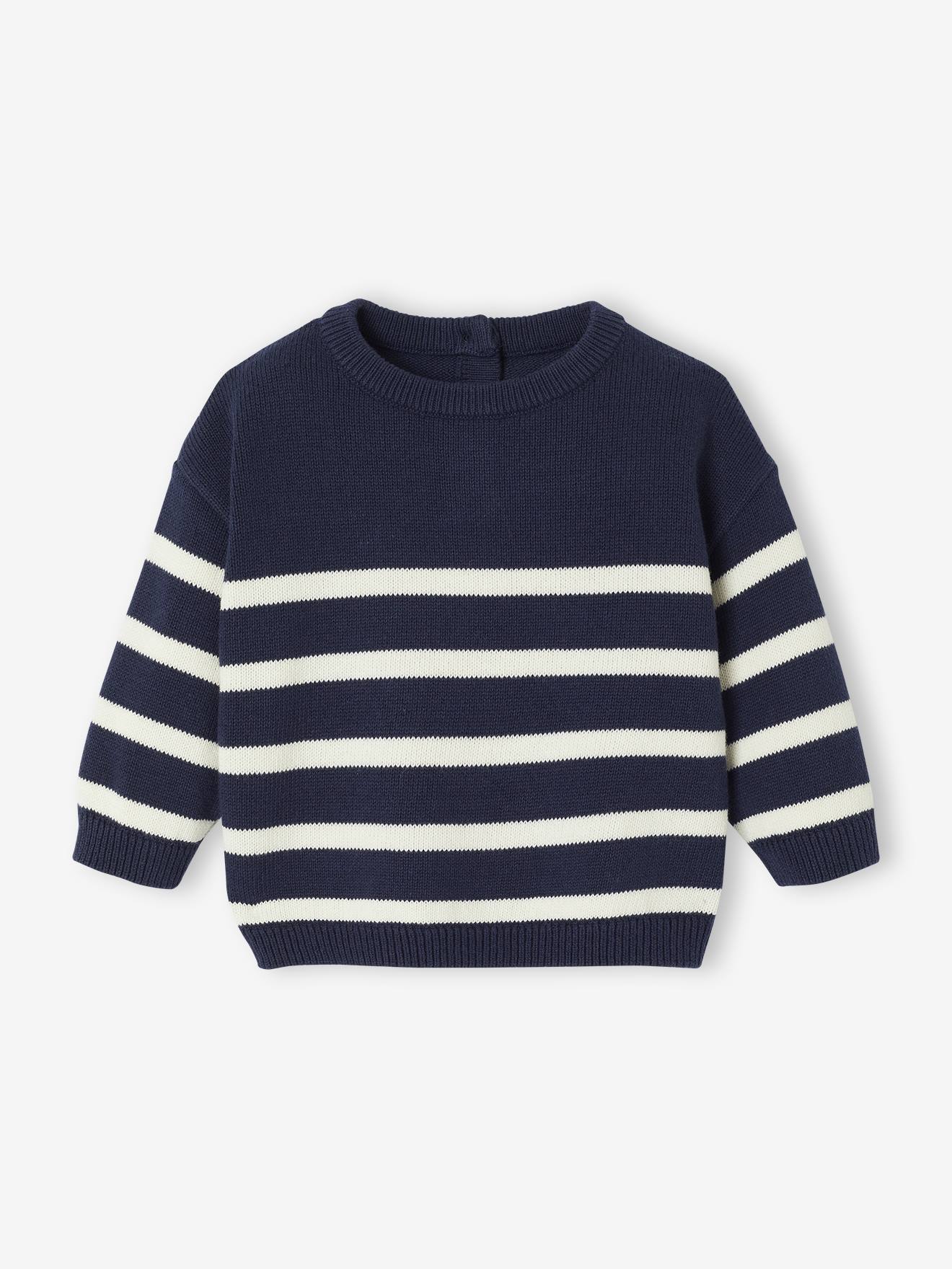 Gestreept baby trui van tricot marineblauw afbeelding