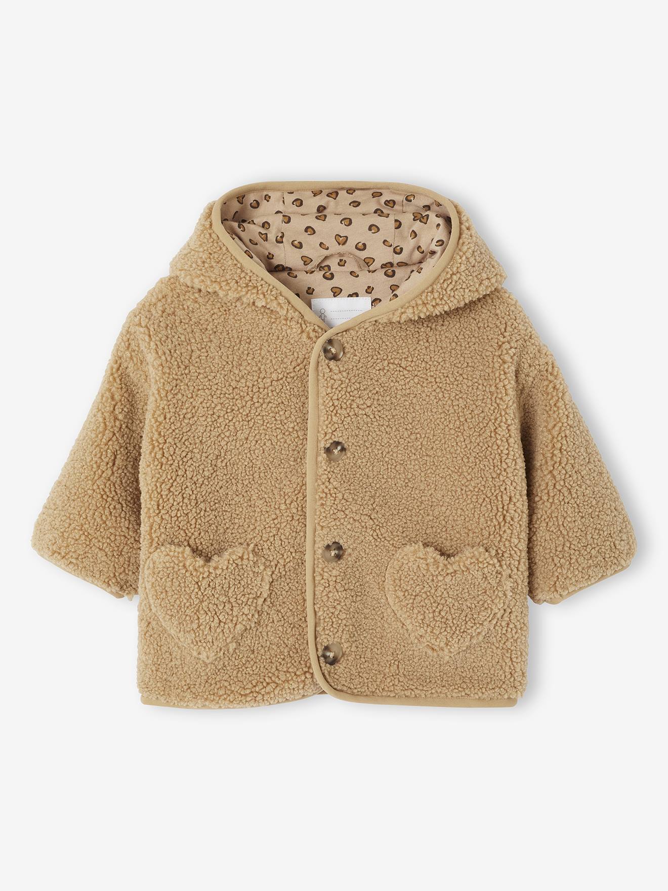 Sherpa jas voor baby's met "luipaard" printvoering beige afbeelding
