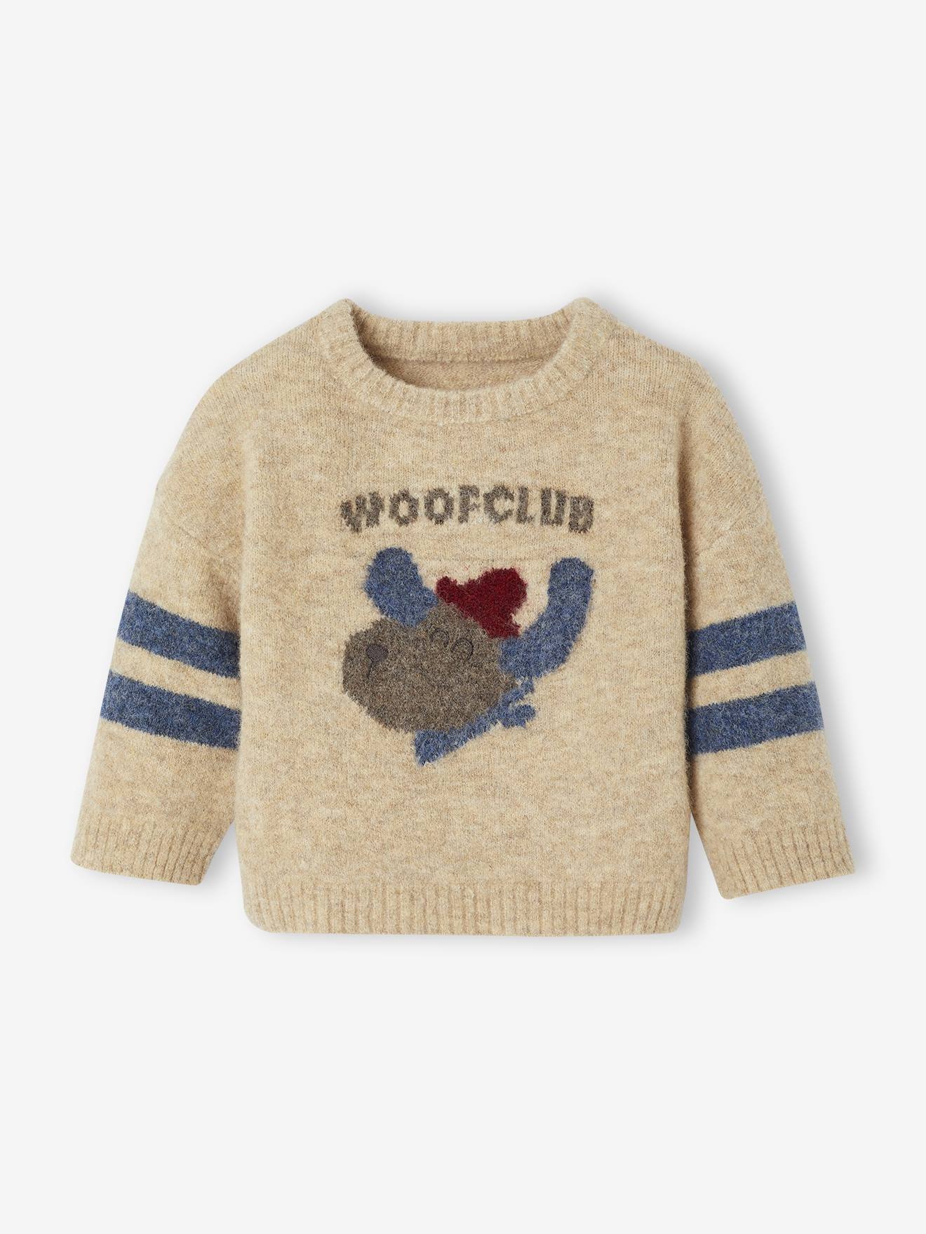 Gebreide trui voor baby's met jacquardmotief gemêleerd beige afbeelding
