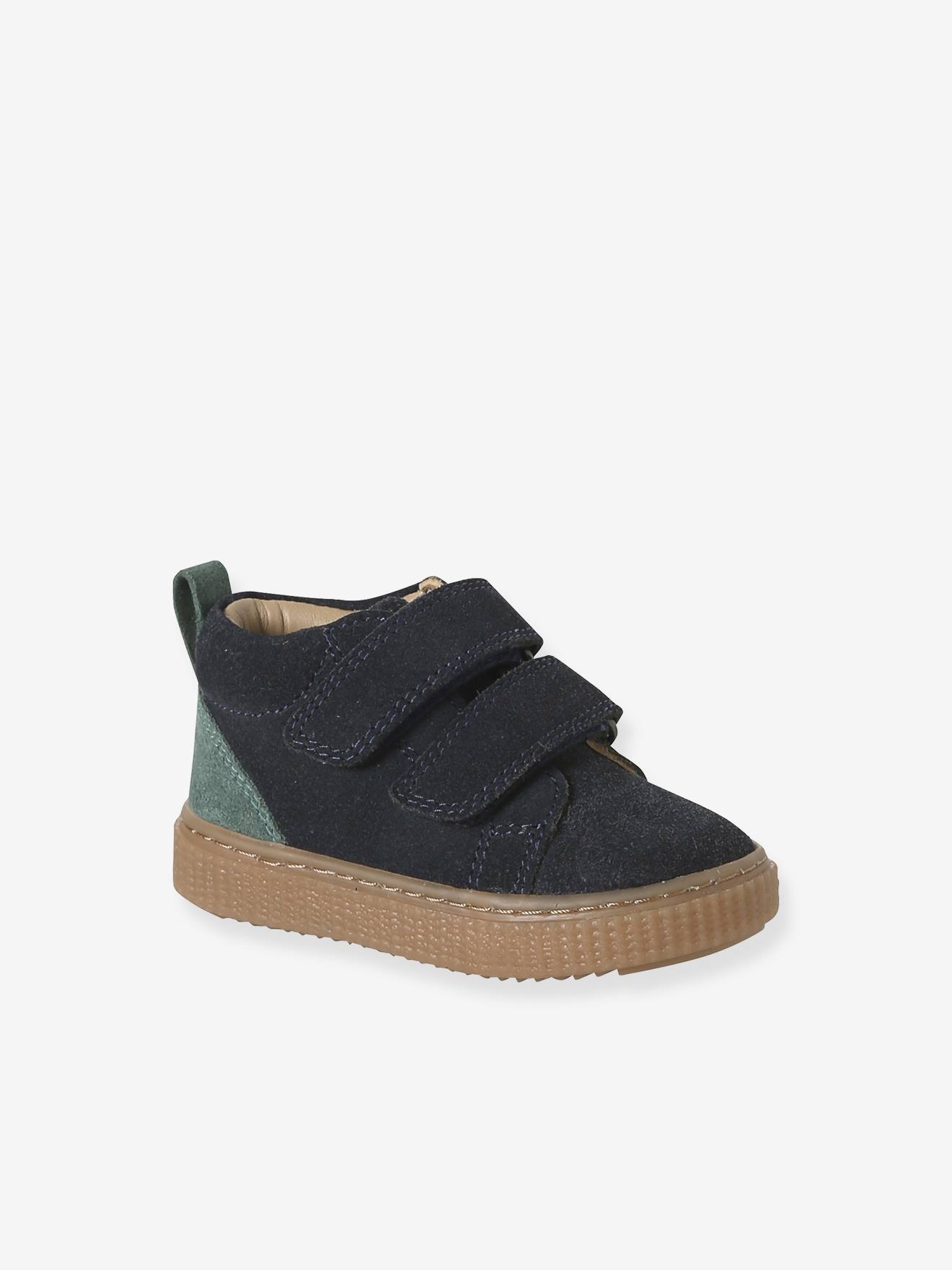 Lederen bottines met klittenband voor jongensbaby''s marineblauw afbeelding